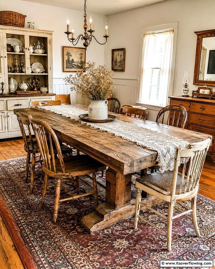 Rustic Wooden Dining Table as the Focal Point - 20 Vintage Dining Room Ideas for Timeless Elegance