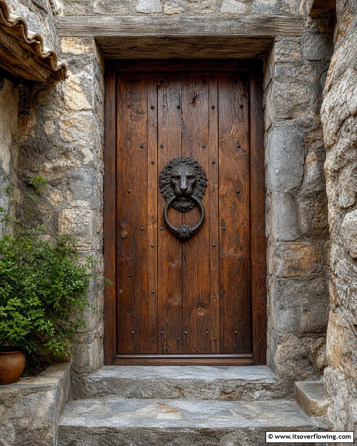 Rustic Wooden Doors with Iron Knockers - 25 Mediterranean Front Door Ideas for a Warm Welcome