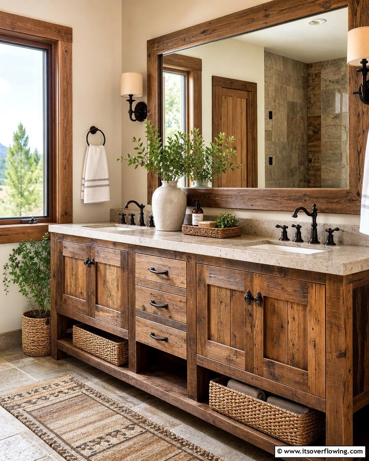 Rustic Wooden Double Vanity - 25 Double Vanity Bathroom Ideas for a Luxurious Space