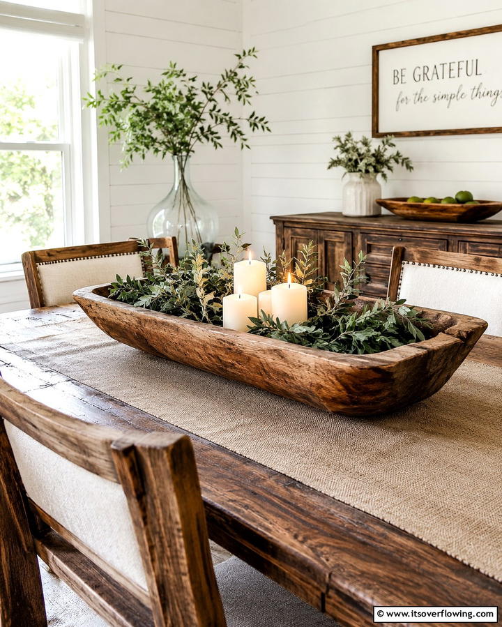 Rustic Wooden Dough Bowl Display - 30 Rustic Dough Bowl Decor Concepts for Farmhouse-Inspired Homes