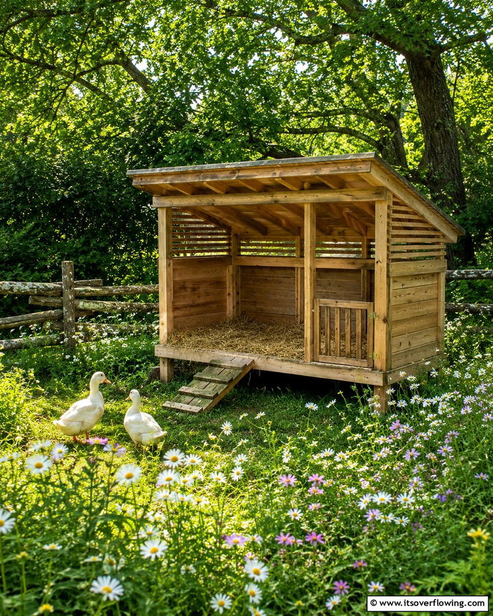Rustic Wooden Duck Shelter - 25 Duck House Ideas for Your Backyard