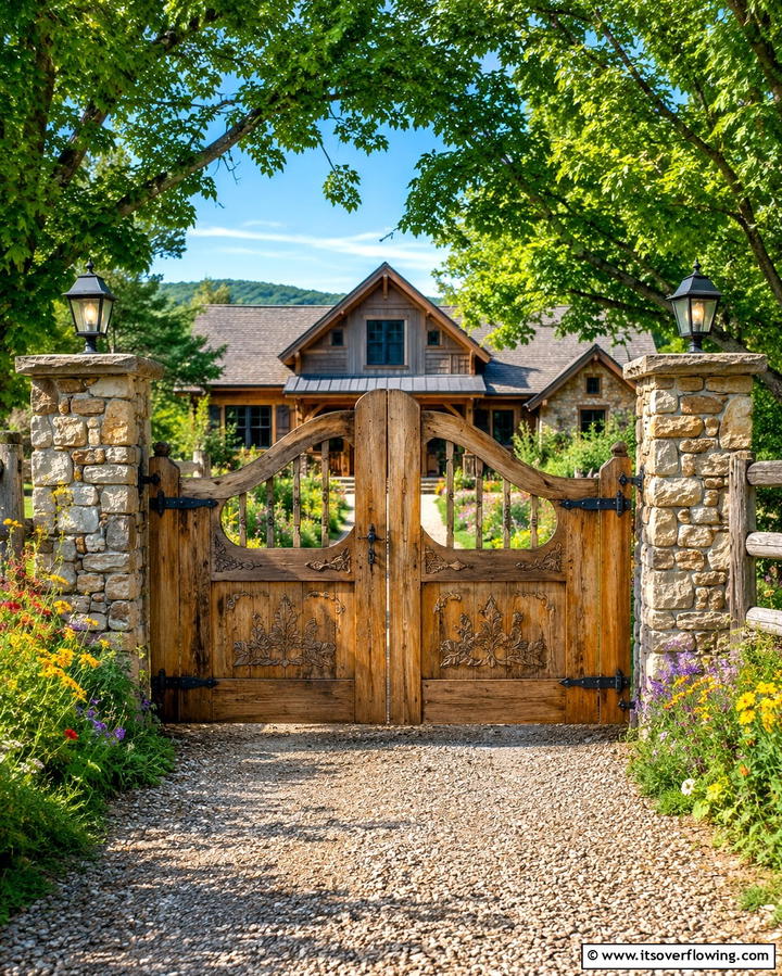 Rustic Wooden Entrance Gate - 30 Inviting Front Gate Designs for Home Entrances