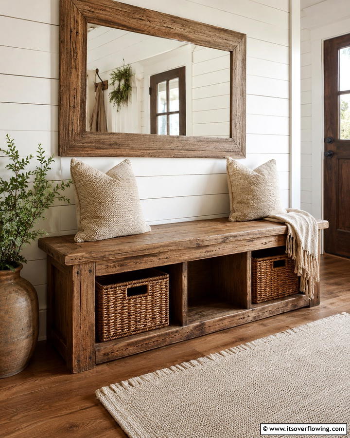 Rustic Wooden Entry Bench - 30 Functional Entryway Bench Solutions for Organized Homes