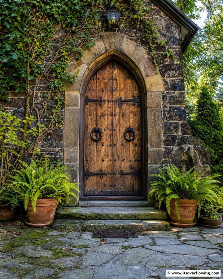 Rustic Wooden Finish - 20 Gothic Front Door Ideas to Enhance Your Home