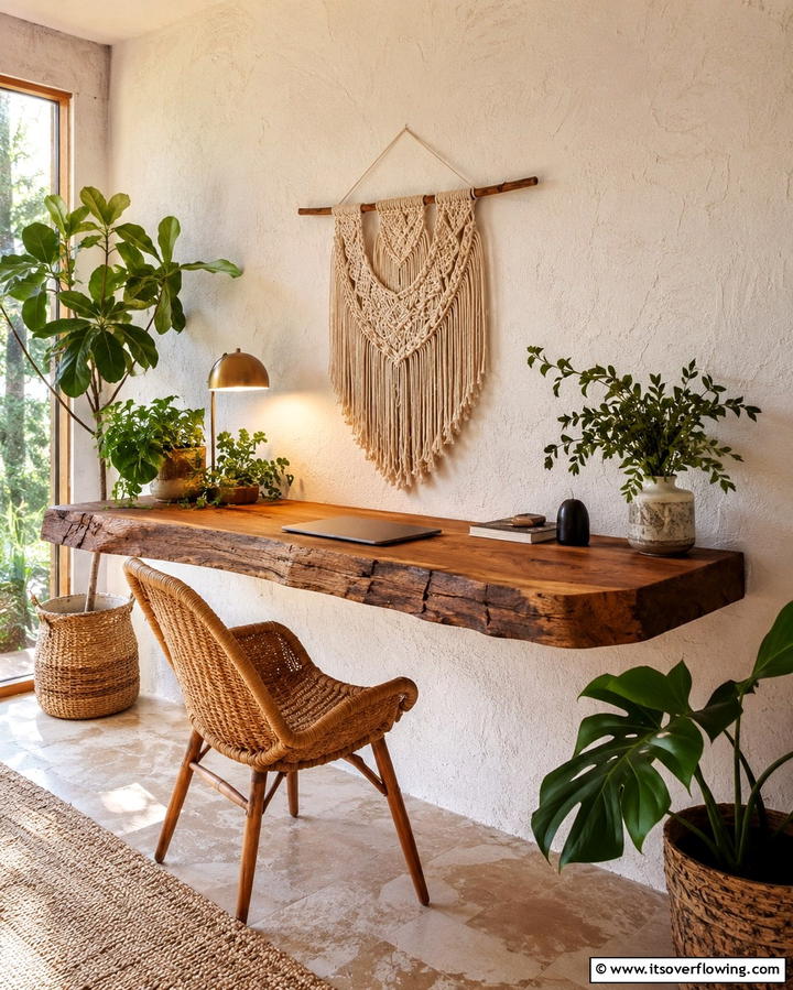 Rustic Wooden Floating Desk for Warmth - 25 Floating Desk Ideas for Modern Home Offices