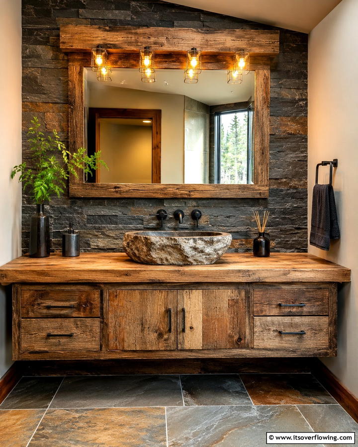 Rustic Wooden Floating Vanity - 25 Floating Vanity Bathroom Ideas for a Modern and Sleek Look