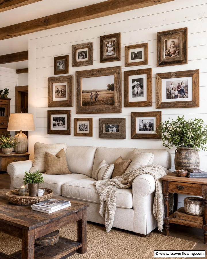 Rustic Wooden Frame Array - 21 Photo Wall Arrangements for Personalized Home Galleries