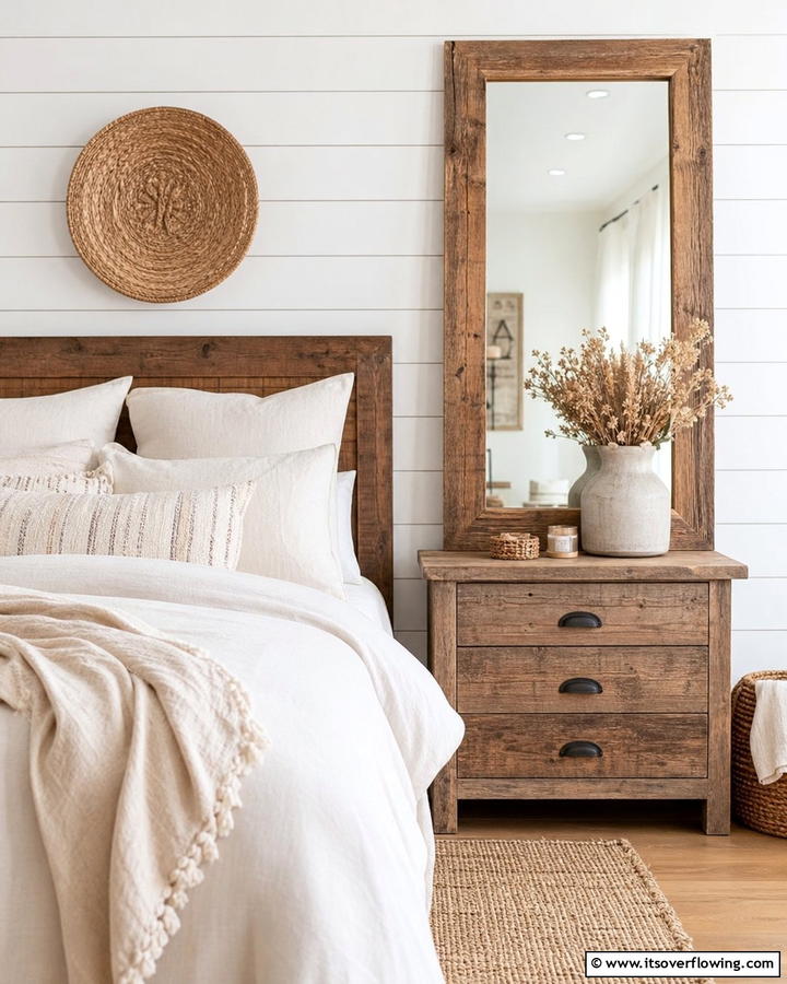 Rustic Wooden Frame Mirror for Natural Appeal - 20 Mirror Behind Nightstand Design Ideas for Elegance
