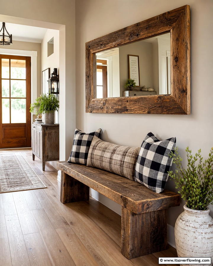 Rustic Wooden Frame Mirror - 25 Hallway Mirror Ideas for Stylish and Functional Spaces