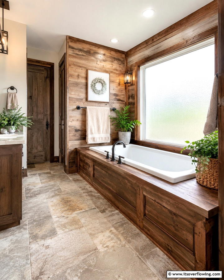 Rustic Wooden Frame - 25 Elegant Drop-in Tub Ideas for a Spa-Like Bathroom