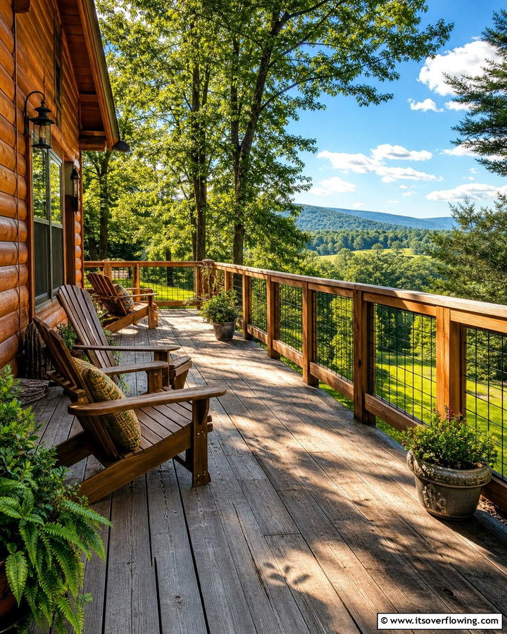 Rustic Wooden Framed Hog Wire Railing - 20 Hog Wire Deck Railing Ideas for Rustic Charm