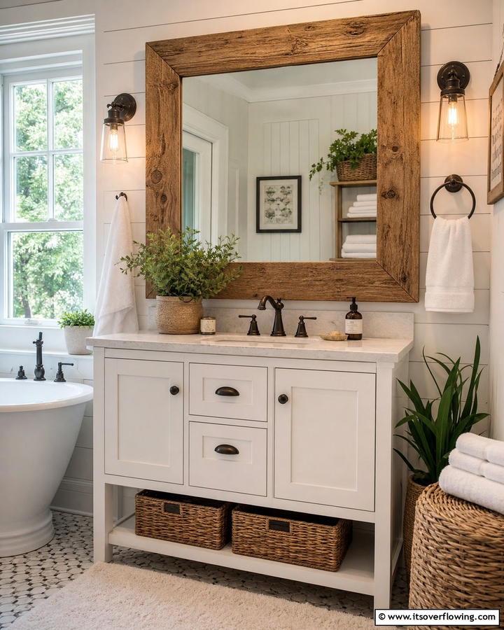 Rustic Wooden Framed Mirror - 21 Stunning Bathroom Mirror Ideas to Enhance Your Vanity Area