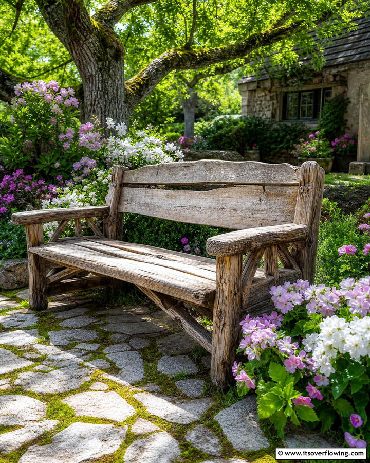 Rustic Wooden Garden Bench - 30 Charming Garden Bench Ideas for Relaxing Outdoor Spaces
