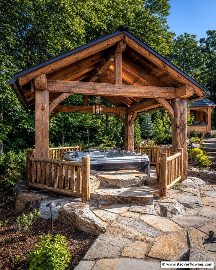Rustic Wooden Gazebo - 25 Hot Tub Enclosure Ideas for Year-Round Relaxation