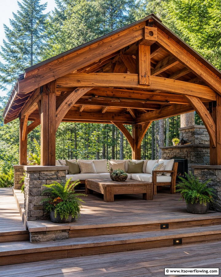 Rustic Wooden Gazebo on Deck - 25 Gazebo on Deck Ideas for Outdoor Relaxation