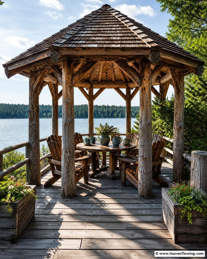 Rustic Wooden Gazebo - 25 Gazebo on Deck Ideas for Outdoor Relaxation