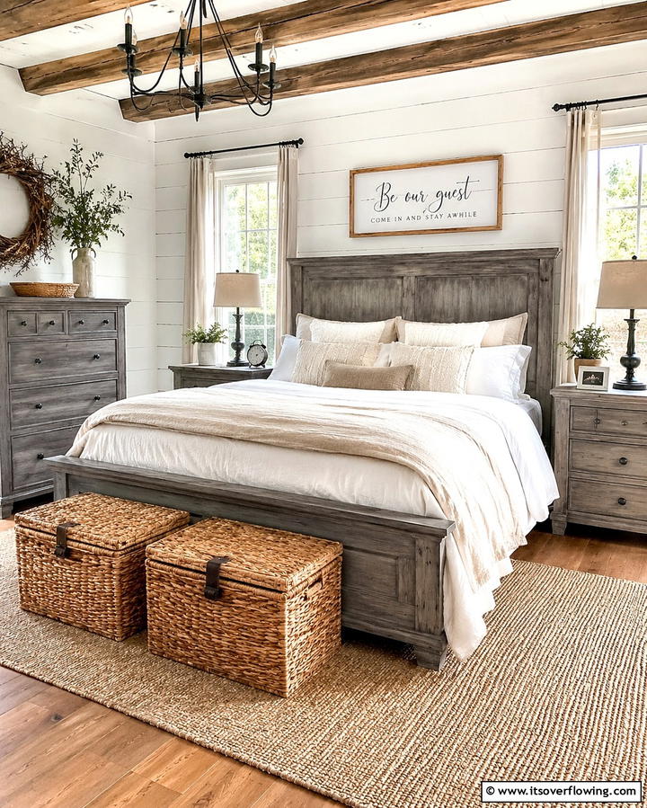 Rustic Wooden Grey Charm - 25 Elegant Grey Headboard Bedroom Ideas for a Calm Space