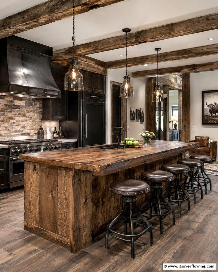 Rustic Wooden Island - 25 Kitchen Island Ideas With Seating for Functionality
