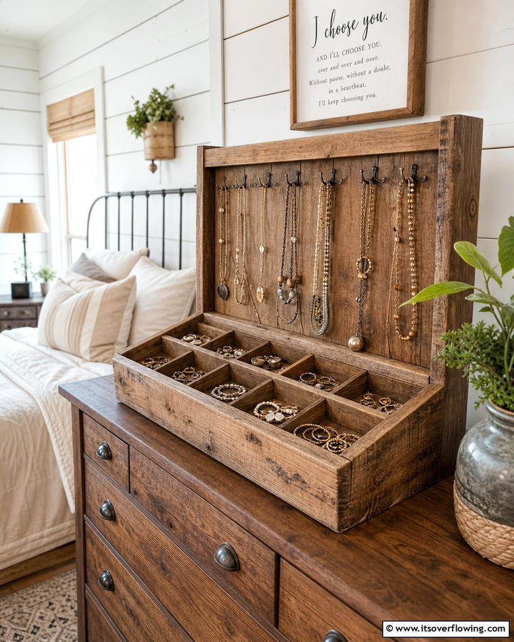 Rustic Wooden Jewelry Holder - 30 Innovative Jewelry Storage Ideas for Organized Accessories