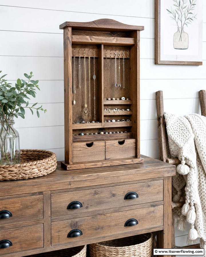 Rustic Wooden Jewelry Holder - 30 Clever Jewelry Storage Ideas to Keep Accessories Tidy