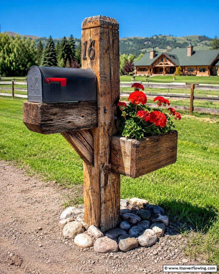 Rustic Wooden Mailbox Post - 25 Unique Mailbox Post Ideas to Boost Curb Appeal