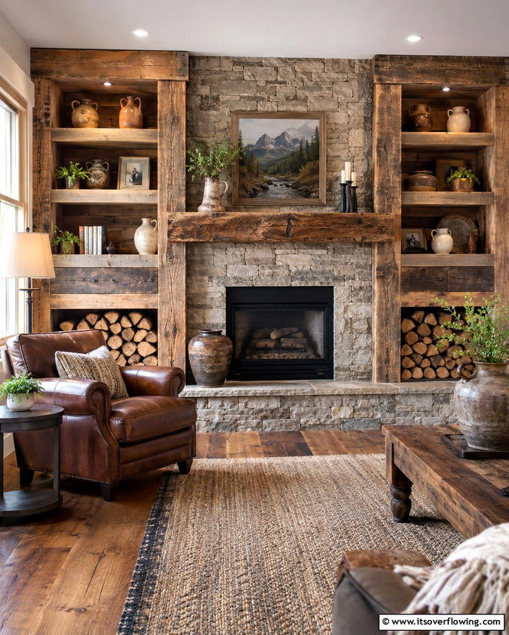 Rustic Wooden Mantel Built ins - 30 Fireplace Built-In Design Ideas for Focal Point Spaces