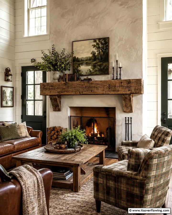Rustic Wooden Mantel Charm - 25 Two-story Fireplace Ideas for Cozy Ambiance