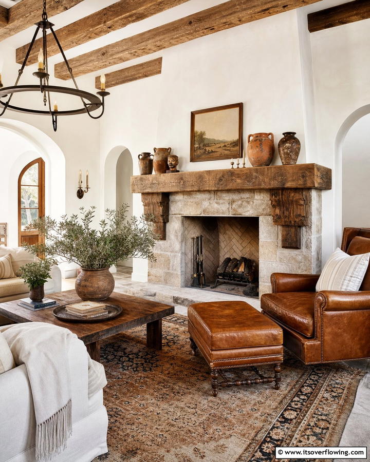 Rustic Wooden Mantels - 20 Mediterranean Fireplace Ideas for a Warm Ambiance