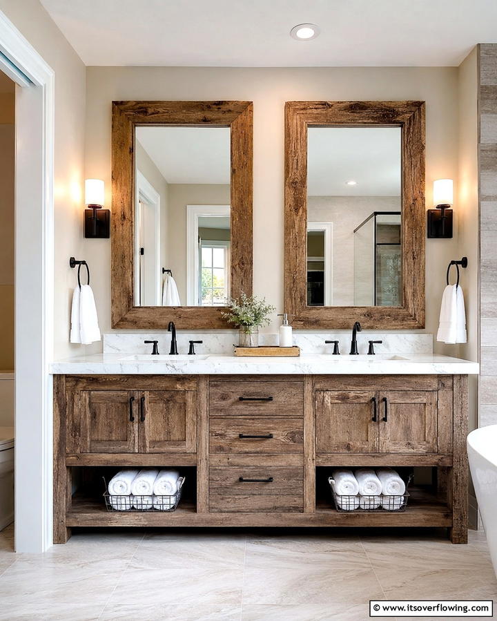 Rustic Wooden Mirror Frames - 25 Rustic Bathroom Ideas for a Cozy Feel