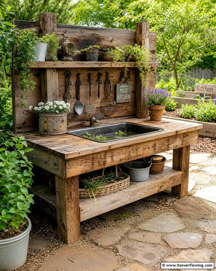 Rustic Wooden Mud Kitchen - 20 Mud Kitchen Ideas for Outdoor Fun with Kids