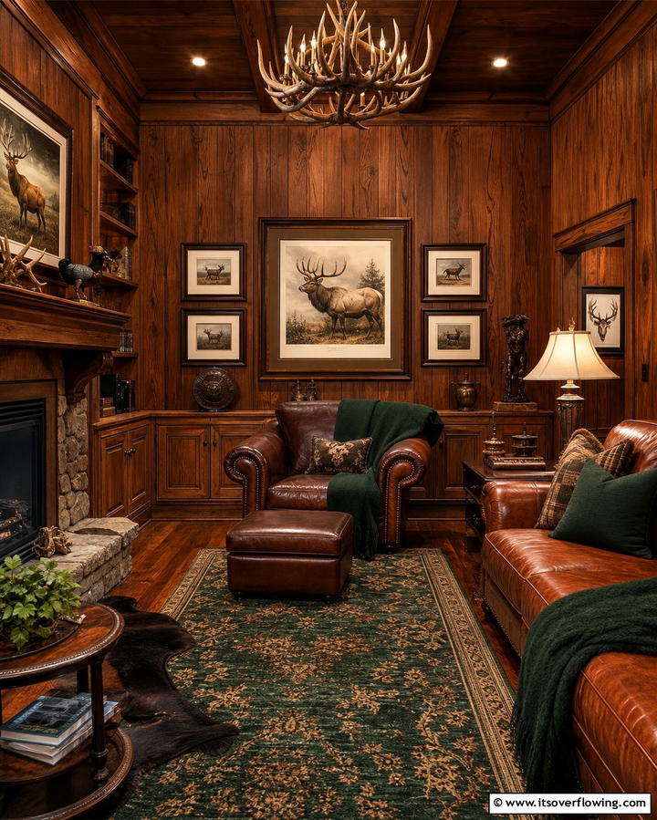Rustic Wooden Panel Walls - 25 Hunting Room Ideas for the Ultimate Sportsman’s Retreat