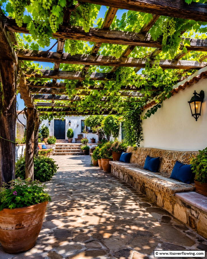 Rustic Wooden Pergola - 25 Spanish Courtyard Ideas for a Mediterranean Oasis