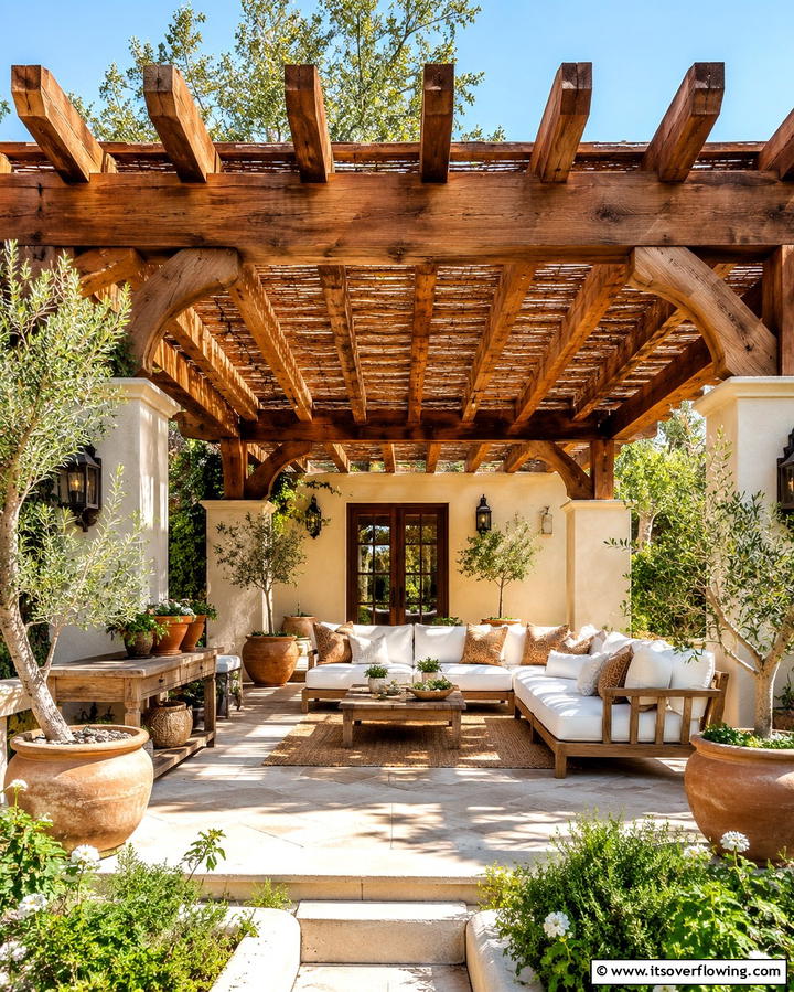 Rustic Wooden Pergola for Shade - 25 Spanish Style Patio Ideas for Outdoor Living