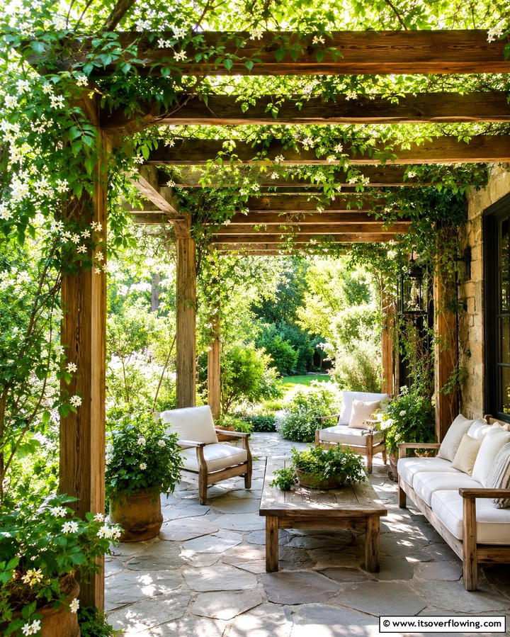Rustic Wooden Pergola with Climbing Vines - 25 Patio Pergola Ideas for Stylish Outdoor Living