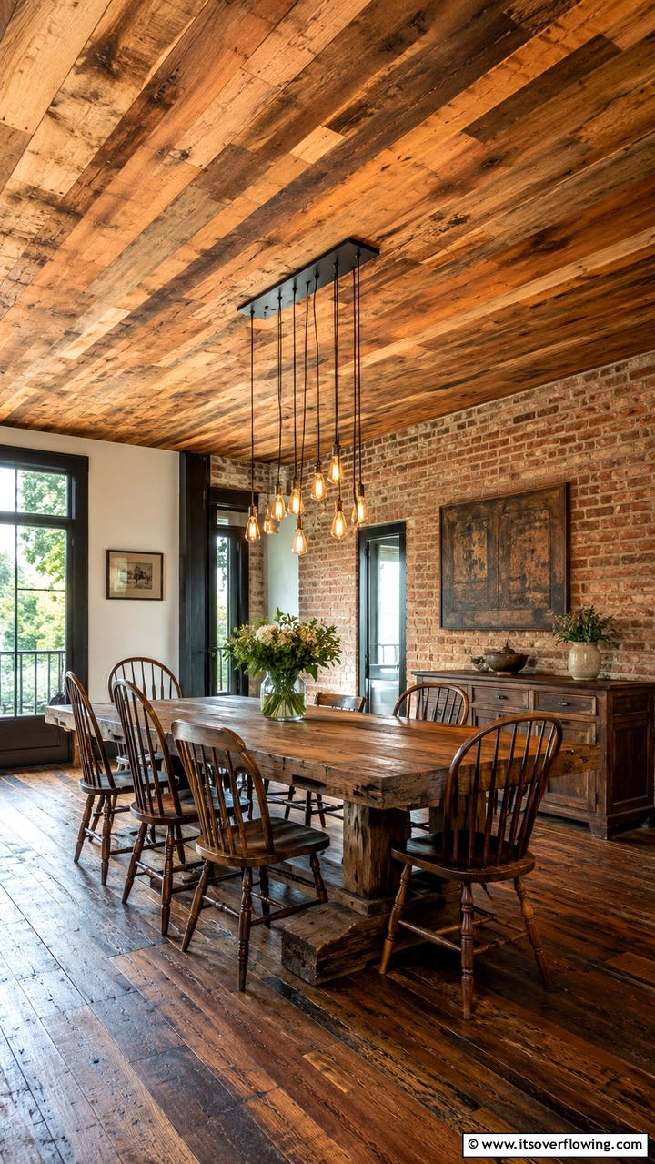 Rustic Wooden Planks - 30 Dining Room Ceiling Ideas to Elevate Your Space