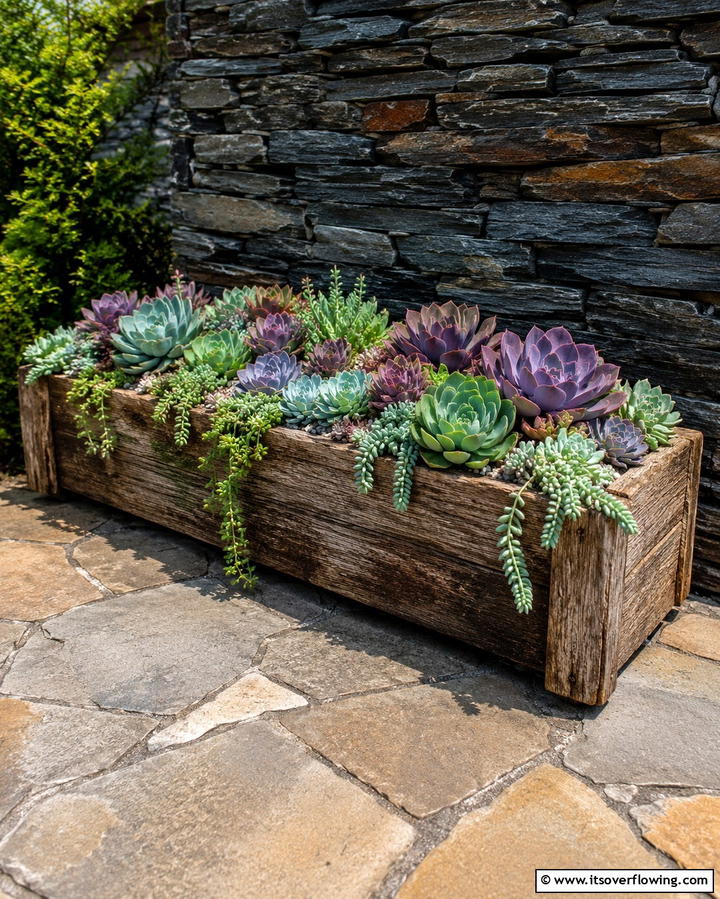 Rustic Wooden Planter Box - 30 Outdoor Succulent Container Ideas for Easy Gardening
