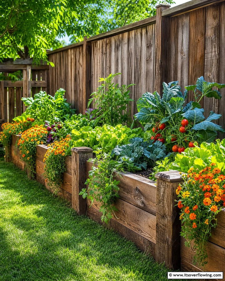 Rustic Wooden Raised Beds - 20 Raised Garden Bed Along Fence Ideas for Your Yard
