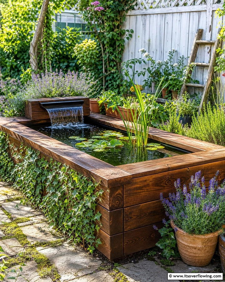 Rustic Wooden Raised Pond - 20 Raised Garden Pond Ideas for a Tranquil Backyard