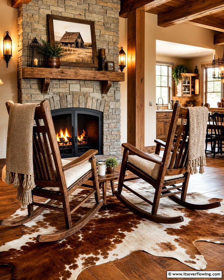 Rustic Wooden Rocking Chairs - 25 Chairs in Front of Fireplace Ideas for Cozy Vibes