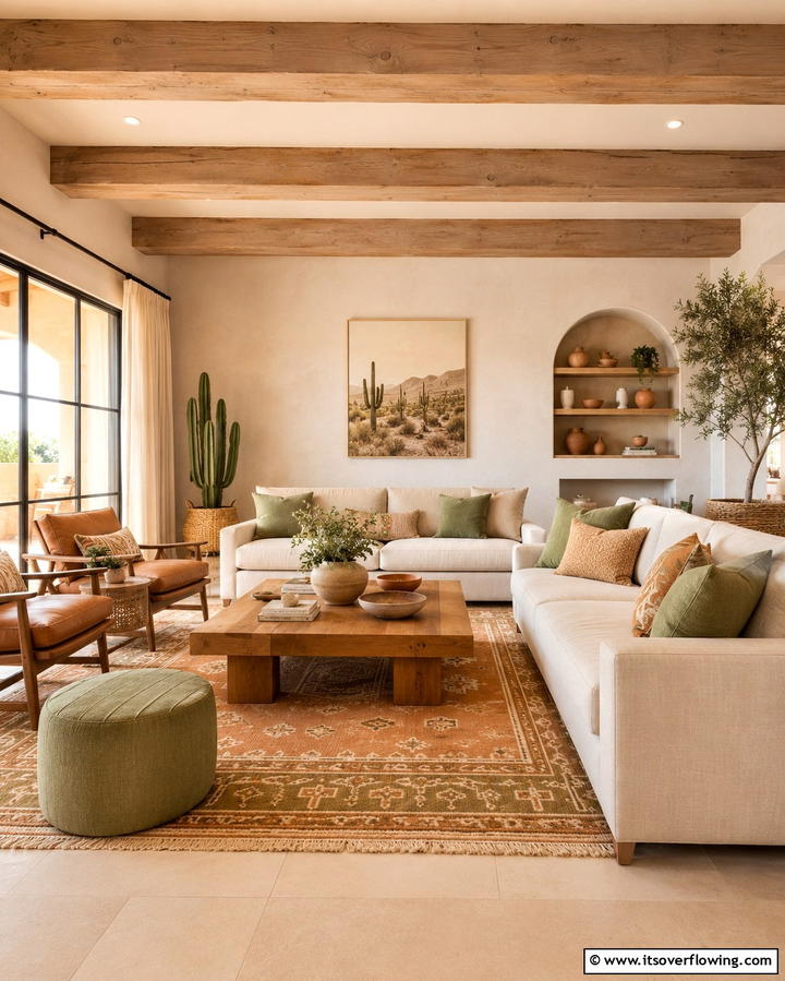 Rustic Wooden Shelves - 25 Southwest Living Room Ideas for a Cozy Vibe