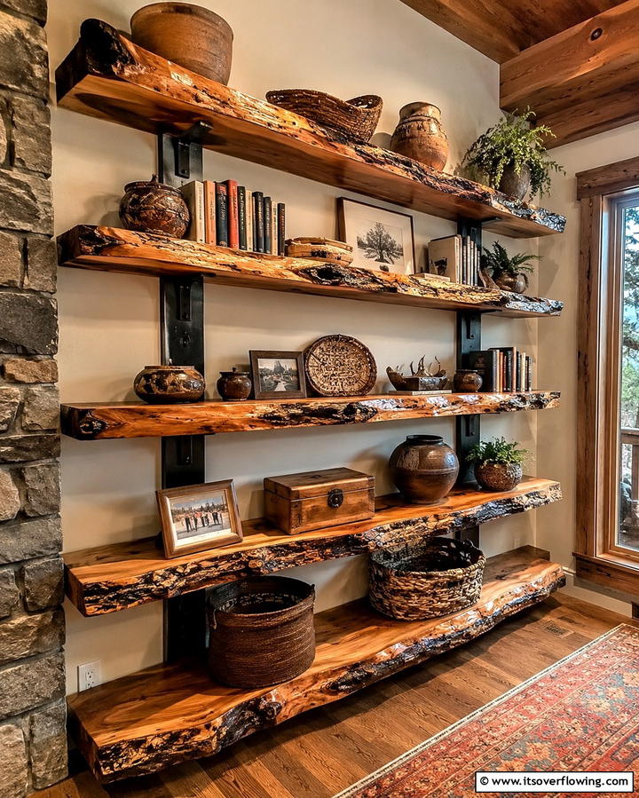 Rustic Wooden Shelves for Warmth - 30 Living Room Shelf Ideas for Stylish Storage Solutions