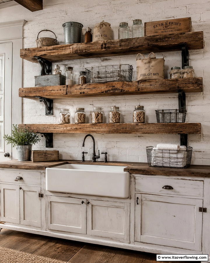 Rustic Wooden Shelves for Warmth - 25 Creative Laundry Room Shelving Ideas for Organization
