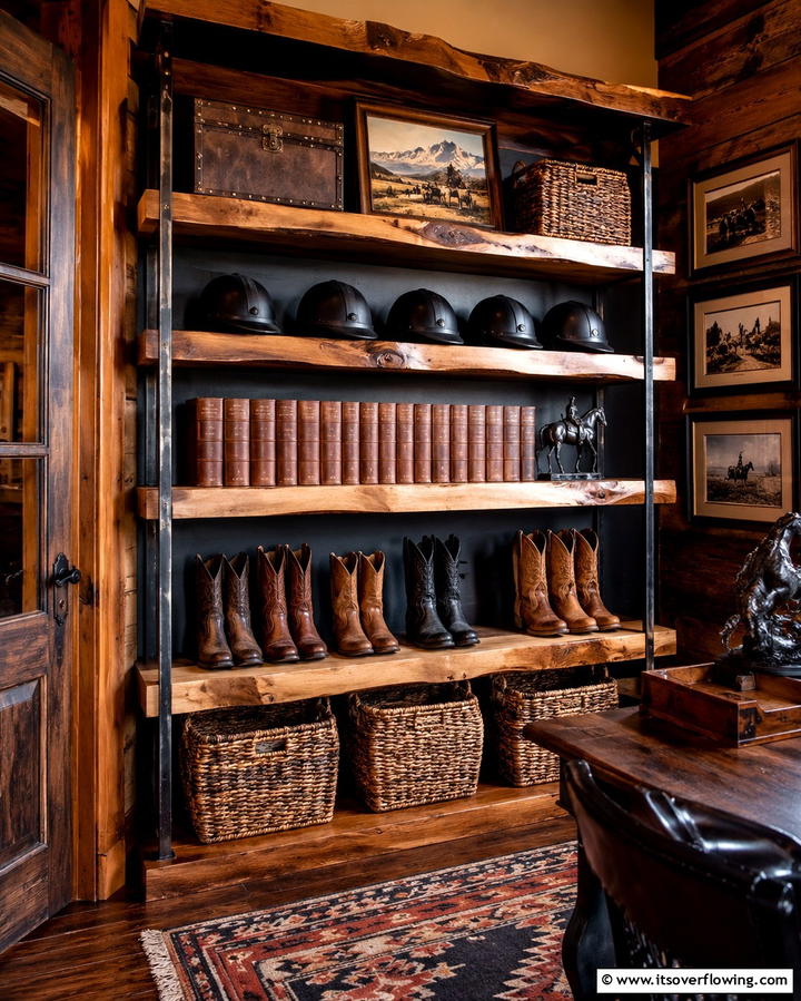 Rustic Wooden Shelving - 30 Functional Tack Room Organization Solutions