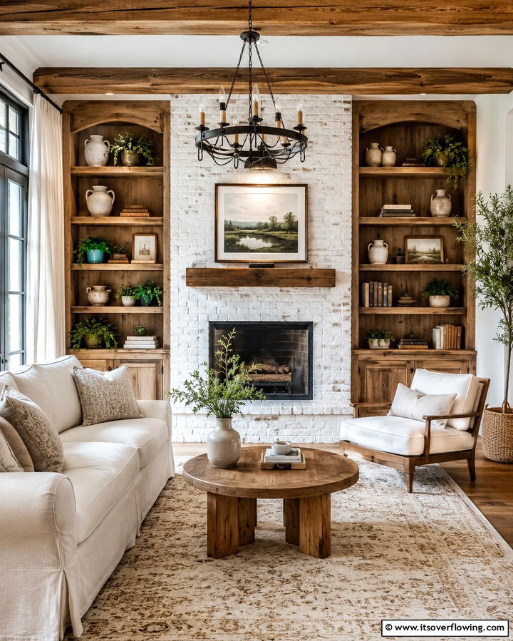 Rustic Wooden Shelving Surrounds - 30 Fireplace Built-In Design Ideas for Focal Point Spaces