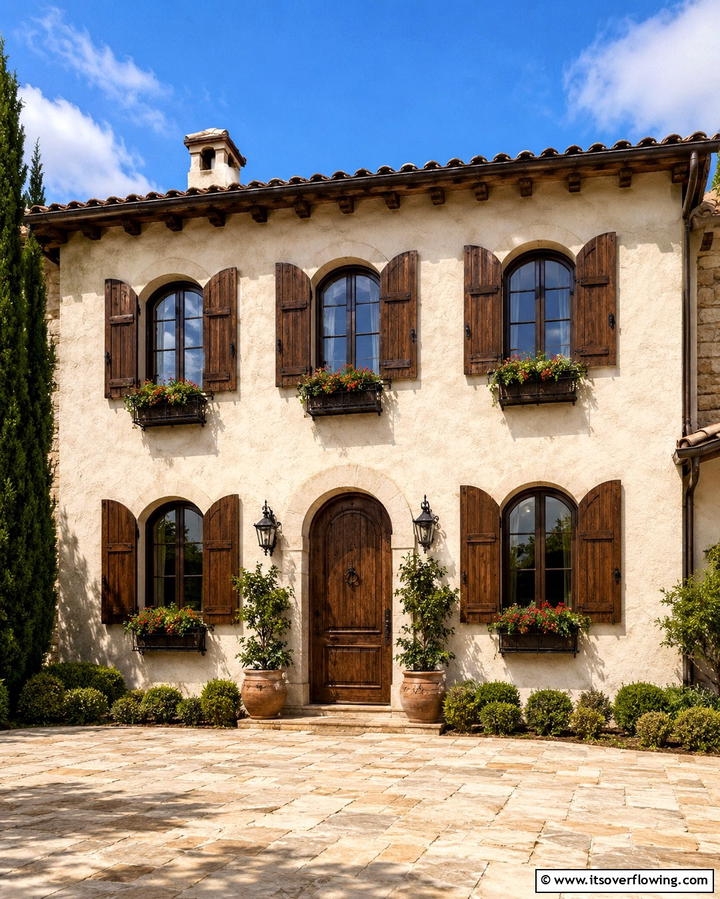 Rustic Wooden Shutters - 30 Mediterranean House Exterior Ideas for Coastal Charm