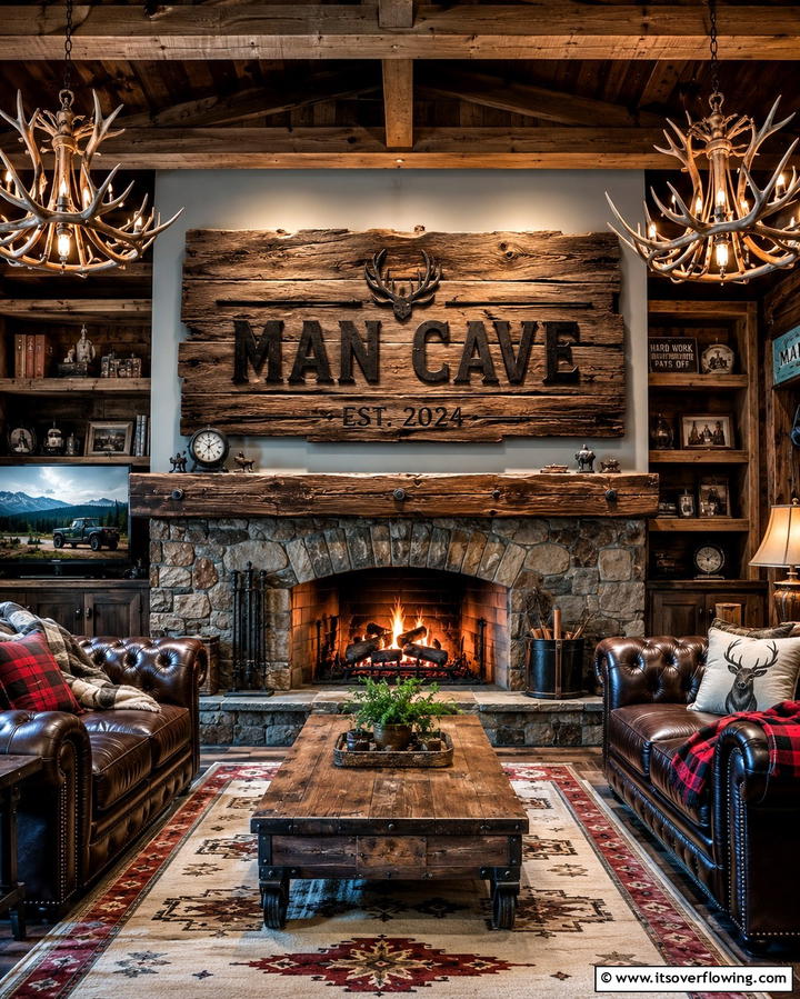 Rustic Wooden Sign - 20 Man Cave Sign Ideas for a Personalized Space