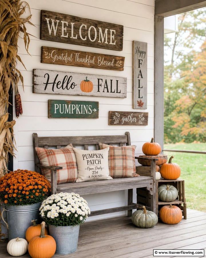 Rustic Wooden Signs - 21 Fall Porch Decor Ideas for a Warm Autumn Welcome