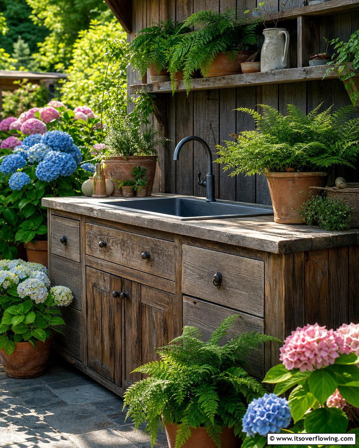 Rustic Wooden Sink Station - 25 Outdoor Sink Ideas for Functional Outdoor Spaces