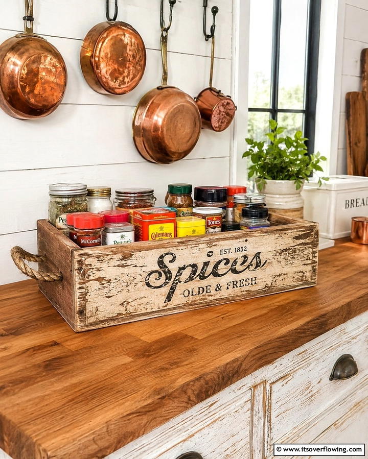 Rustic Wooden Spice Crate - 25 Spice Rack Ideas to Organize Your Kitchen
