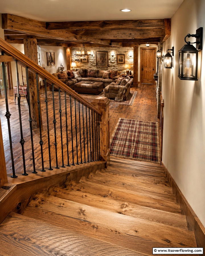 Rustic Wooden Staircase - 25 Basement Stair Ideas to Transform Your Space